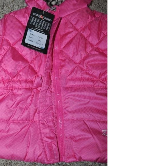 *Winter Jacket 24 months ZeroXposur Pink Leopard Trim Hooded Quilted Zip Girls - Picture 4 of 7